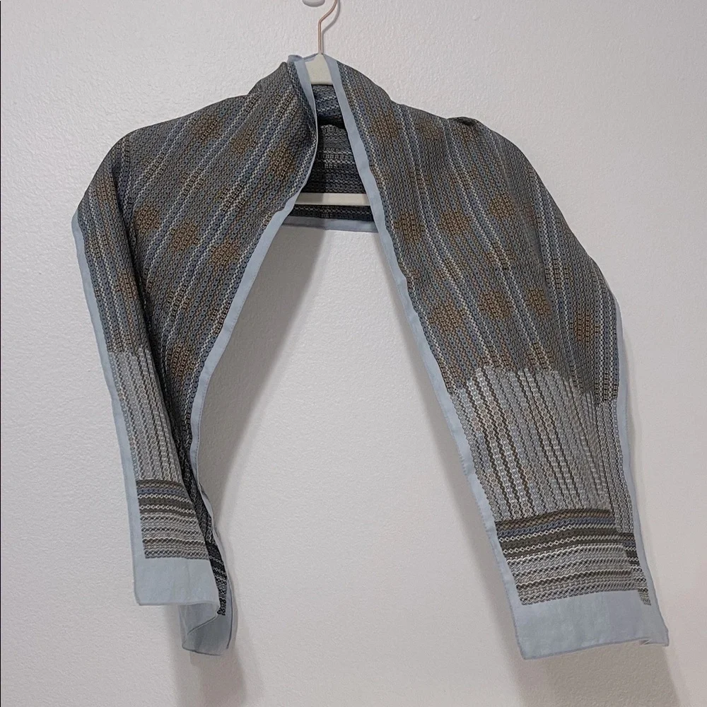 Elegant Blue and Brown Patterned Scarf Vintage